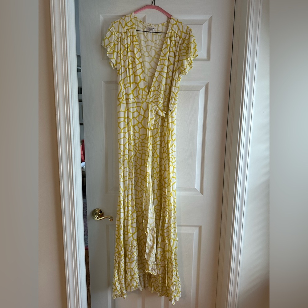 XIX Palms Yellow Sahara Print Wrap Maxi Dress with Ruffle Detail - Picture 4 of 8